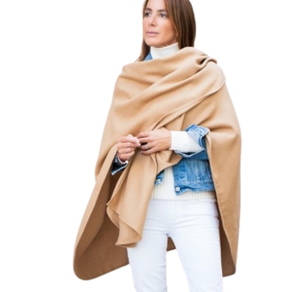 RUANA CAPE Tan Bandless Shawl Throw Over Fleece - Picture 1 of 11